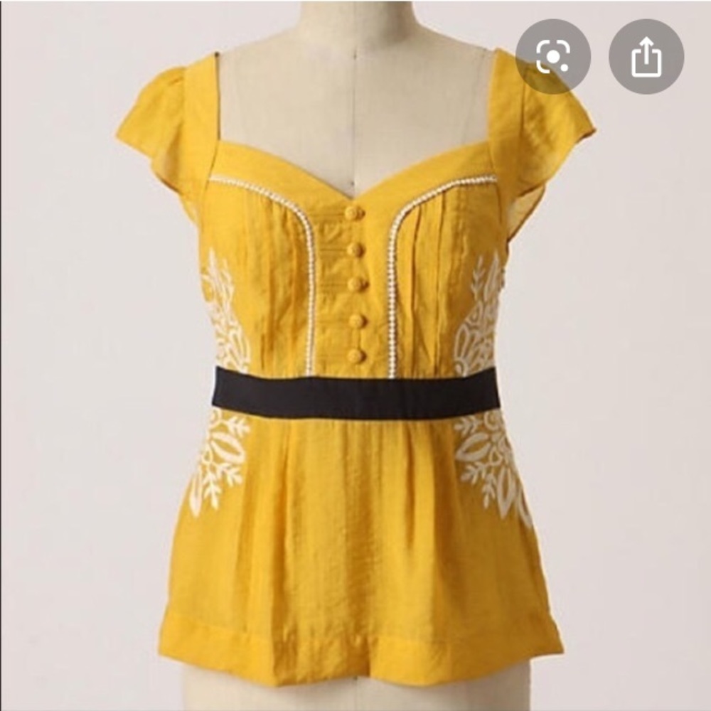 Anthropologie Yellow Floreat Embroidered Top